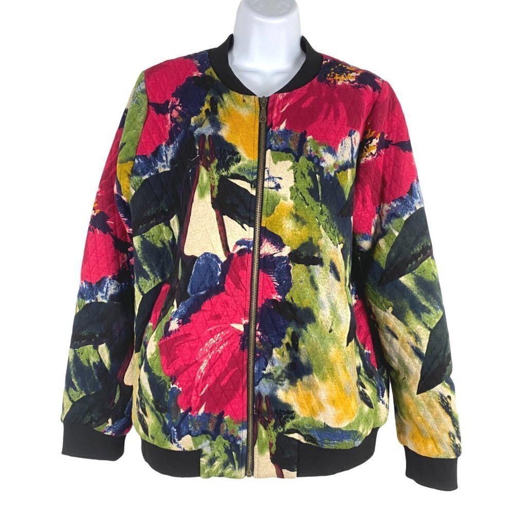 Soft Surroundings Floribella Bomber Jacket Large Quilted Floral Zip CJ-1223